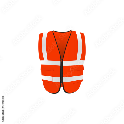 Red fire warden safety vest front view, realistic vector illustration isolated.