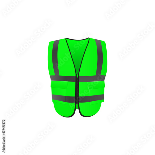 Neon green safety road vest for safework realistic vector illustration isolated.
