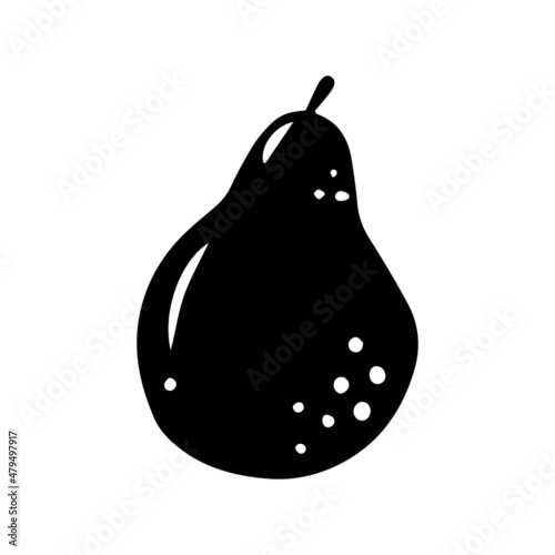 Hand drawn black pear. Doodle black fruit.