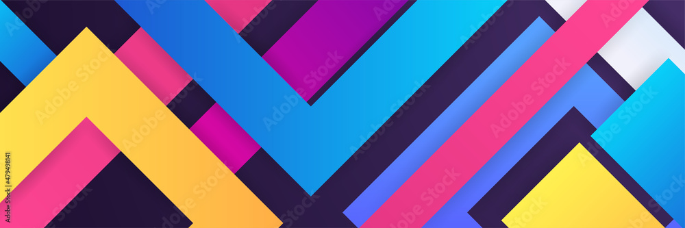 Dynamic stroke square gradient blue yellow pink colorful Abstract design banner - obrazy, fototapety, plakaty 