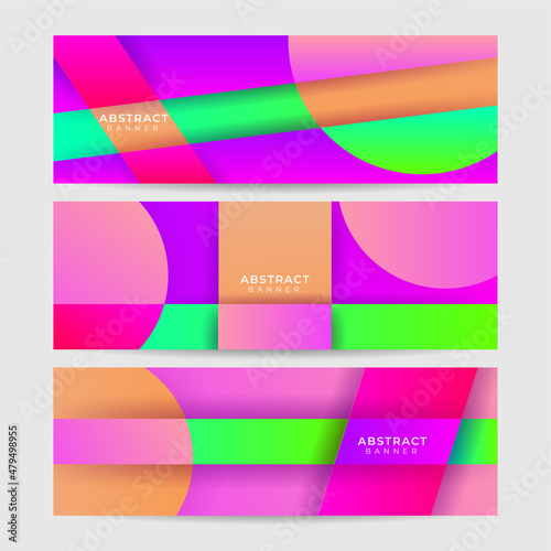 Dynamic shape gradient purple green colorful Abstract design banner