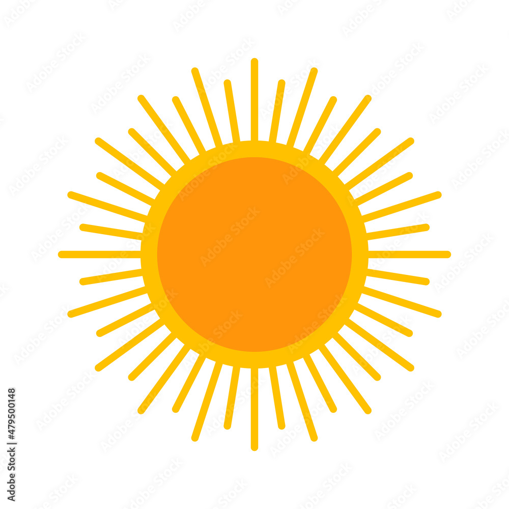 Yellow sun icon with sunbeams. Summer sunny hot illustration. Yellow sun icon with sunbeams. Summer sunny hot illustration.