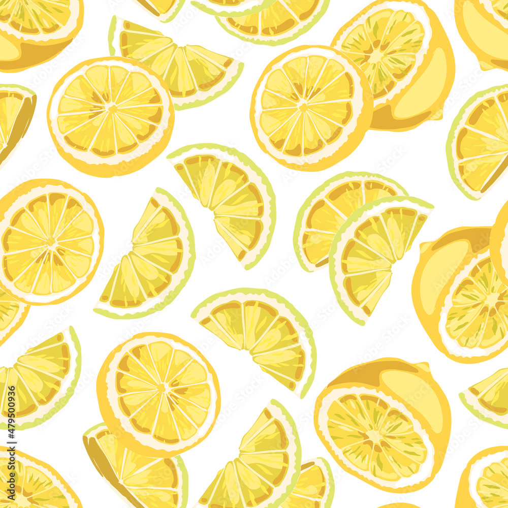 Lemon seamless pattern, background with fresh fruit a vector illustration.