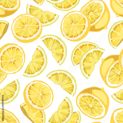 Lemon seamless pattern, background with fresh fruit a vector illustration.