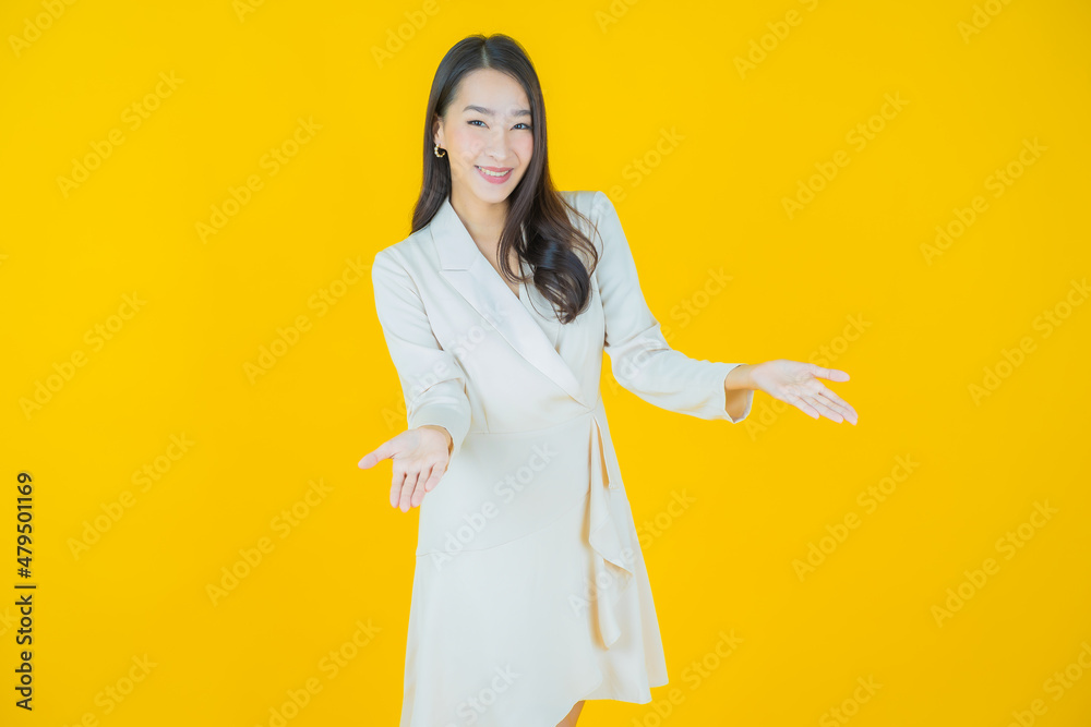 Portrait beautiful young asian woman smile with action Portrait beautiful young asian woman smile with action
