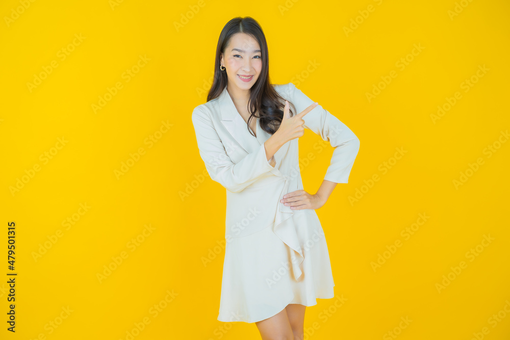 Portrait beautiful young asian woman smile with action Portrait beautiful young asian woman smile with action