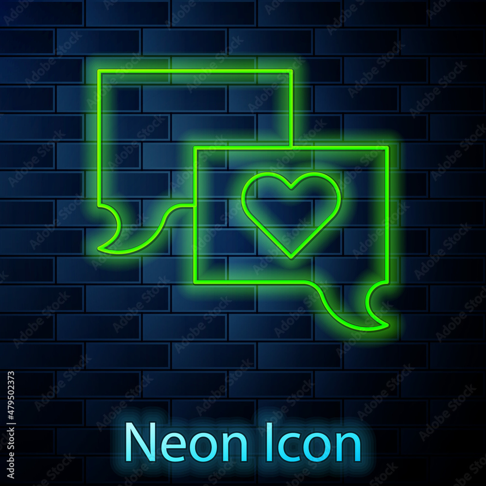 Glowing neon line Speech bubble chat icon isolated on brick wall background. Message icon. Communication or comment chat symbol. Vector Glowing neon line Speech bubble chat icon isolated on brick wall background. Message icon. Communication or comment chat symbol. Vector