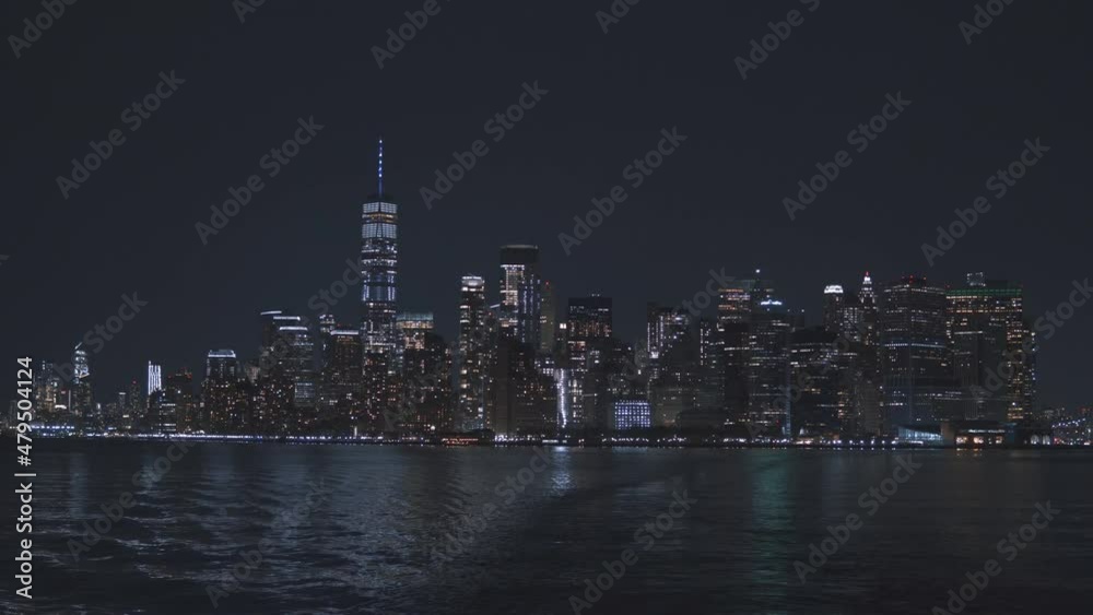 New York, USA, 2019. Skyline of Manhattan at night. View from Hudson river New York, USA, 2019. Skyline of Manhattan at night. View from Hudson river