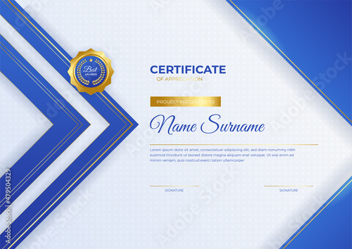 Modern employee golden blue certificate design template