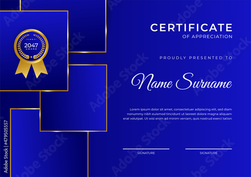 Modern employee golden blue certificate design template