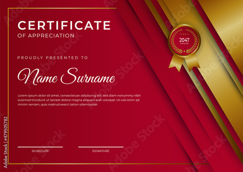 Modern employee golden red certificate design template