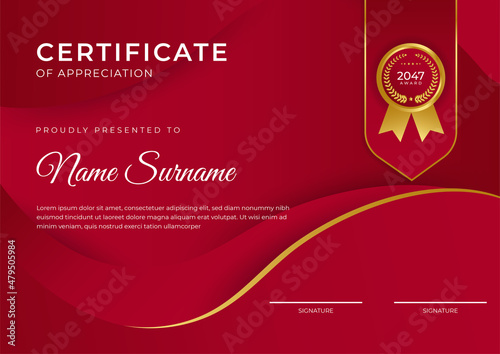 Luxury shine golden red certificate design template