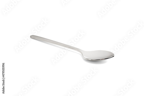 Clean shiny metal spoon isolated on white. Stainless steel small kitchen  dessert teaspoon cut close up. Tablespoon. Kitchen utensils concept. Set of  realistic spoons from different points of view Stock Photo by ©