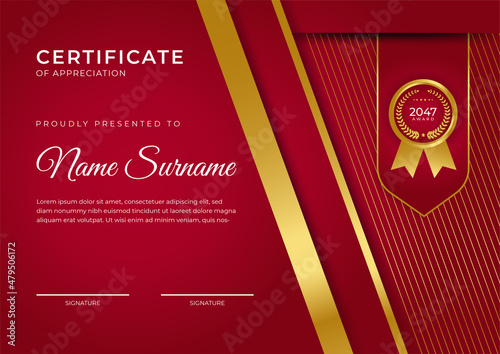 Luxury shine golden red certificate design template