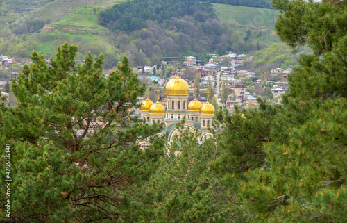 view of the golden domes of St. Nicholas Cathedral in Kislovodsk