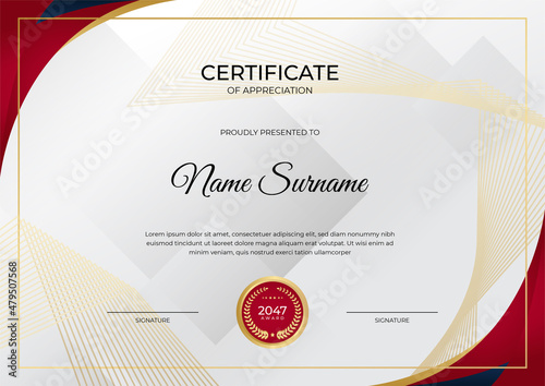 Modern employee golden red certificate design template