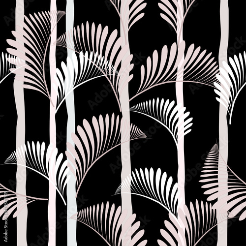 luxury wallpaper design with leaves pastel tree and black background. Japanese style design. Line art designs for wall art, fabrics, prints and backgrounds, vector illustrations. 