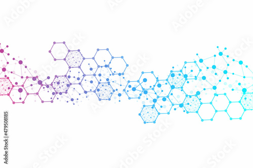 Hexagonal abstract background. Big Data Visualization. Global network connection. Medical, technology, science background. Vector illustration.