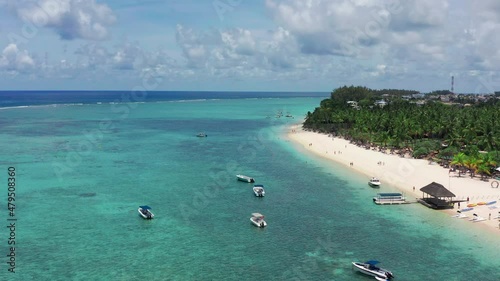 Los roques Venezuela canquices island Aerial view Camera Moving Forward Along over blue lagoon