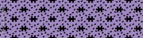Fototapeta Naklejka Na Ścianę i Meble -  Seamless pattern. image of black puzzle elements on pastel purple backgrounds. riddle. Template for applying to surface. Banner for insertion into site. 3D image. 3D rendering.