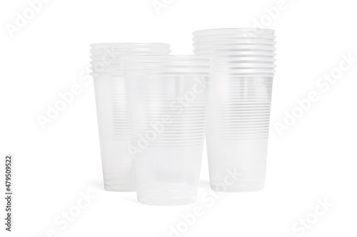 Plastic transparent cup for coffee, tea, chocolate and other hot drinks. Plastic party cup mockup. Disposable Cups set. Take out mugs front view and space for your design