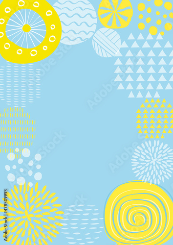 北欧風_丸柄フレーム_ブルー背景_縦