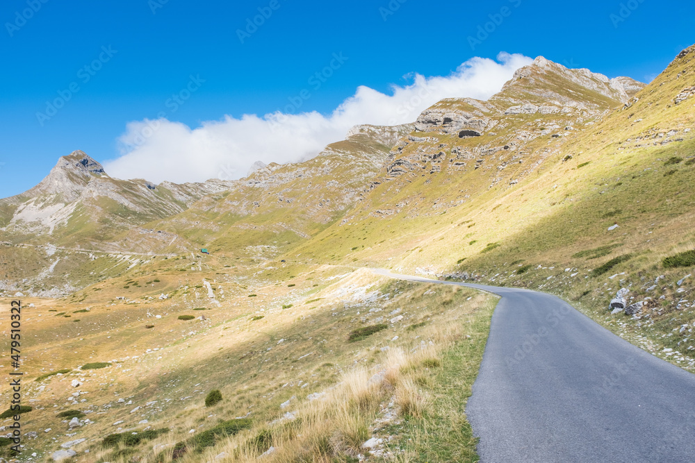 Asphalt road. National park Durmitor Mountains in Montenegro.
