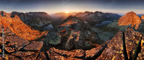 Poland Tatras from peak Szpiglasowy, Nice mountain landscape in Europe at sunrise over Morskie oko photo