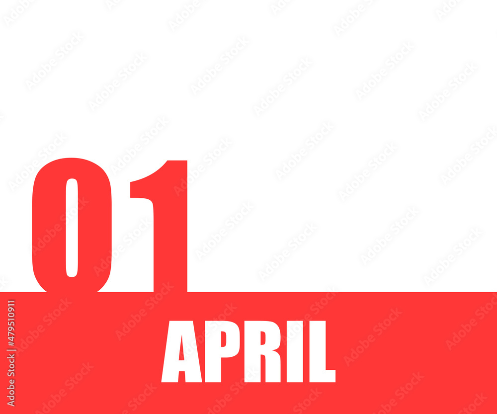 April. 01th day of month, calendar date. Red numbers and stripe with white text on isolated background. April. 01th day of month, calendar date. Red numbers and stripe with white text on isolated background.