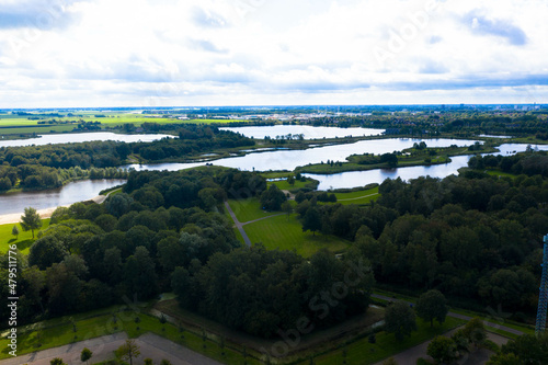Aerial view of De Alde Feanen national park in the dutch province of Friesland. The park offers a varied landscape with moors, heather areas and open water. Leeuwarden, Netherlands photo