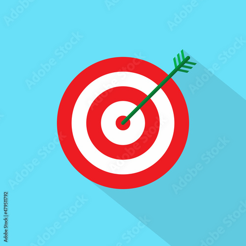 Target Bullseye Icon with Arrow in Flat Style. Vector Illustration