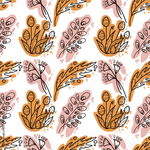 Easter vector pattern
 eggs and leaves.
A type of pattern and decoration for the backrest for textiles, covers and packaging.
