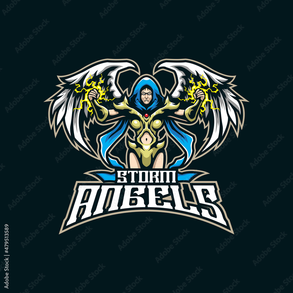Angel mascot logo design vector with modern illustration concept style for badge, emblem and t shirt printing. Storm angel illustration for sport and esport team. Angel mascot logo design vector with modern illustration concept style for badge, emblem and t shirt printing. Storm angel illustration for sport and esport team.
