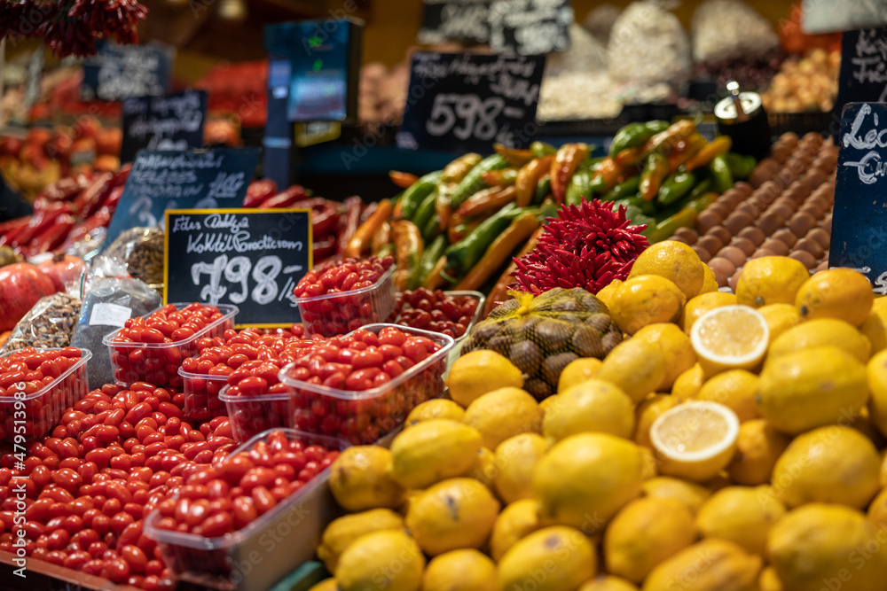 fruits and vegetables at market, Big Market hall - Budapest