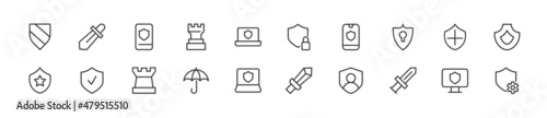 Set of simple defense line icons.