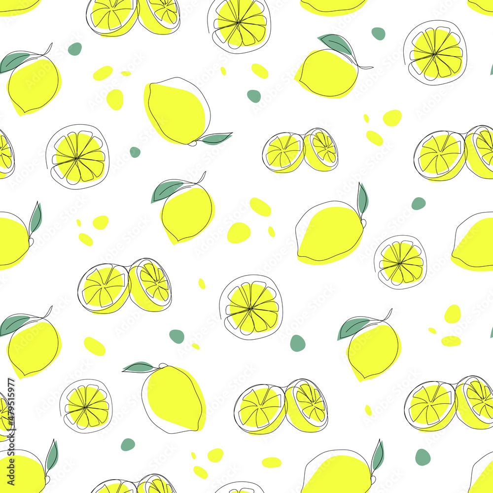 Seamless pattern with lemons. Continuous one line drawing. Seamless pattern with lemons. Continuous one line drawing.