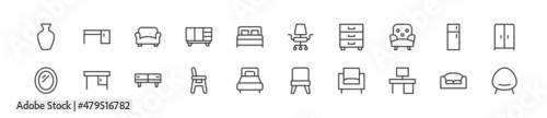 Set of simple furniture line icons.