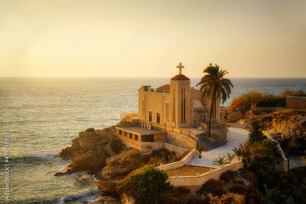Fototapeta premium Mar Zakhia church by the Mediterranean in Lebanon