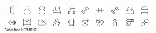 Set of simple gym line icons.