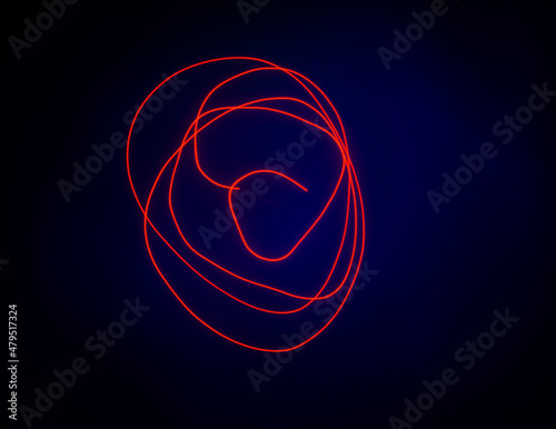 Abstract red lines drawn by light on a black background