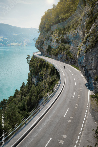 Road by the Lake near Interlaken in the Swiss Alps photo