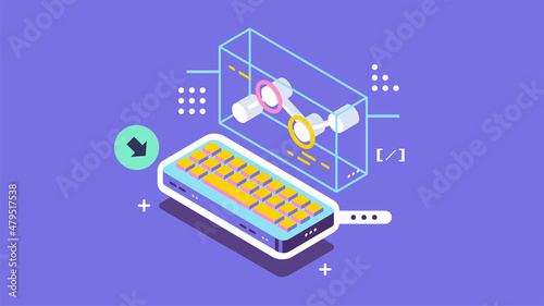 Open source vector illustration. Programming language concept. Developer protocol platform interface with code information. Digital software script.