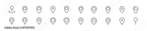 Set of simple map pin line icons.