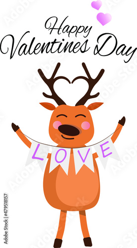 Cute cartoon deer with antlers and a sign