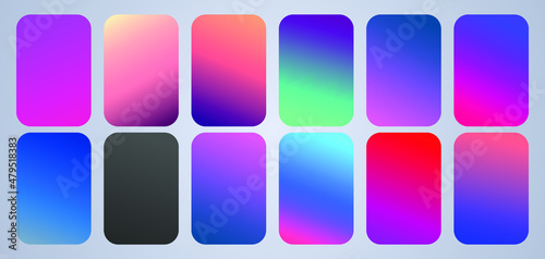 Vector EPS 10 Gradient Set. Different colors. Modern Smartphone screen, mobile app Template. Design for Wallpaper, background, banner, flyer, Social media post. 
