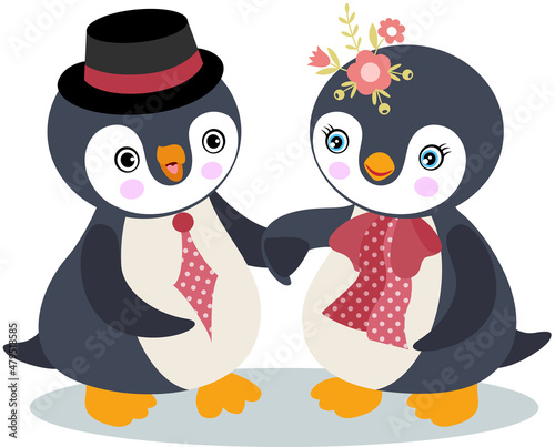 Valentine couple penguins in love