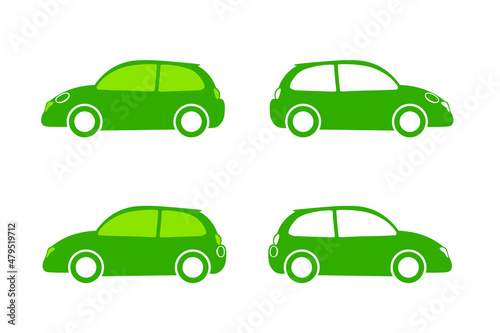 Auswahl grüner Elektroautos mit Front- und Heck Ladefunktion.