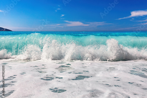 Fototapeta Naklejka Na Ścianę i Meble -  Waves crashing Ionian sea in Greece.