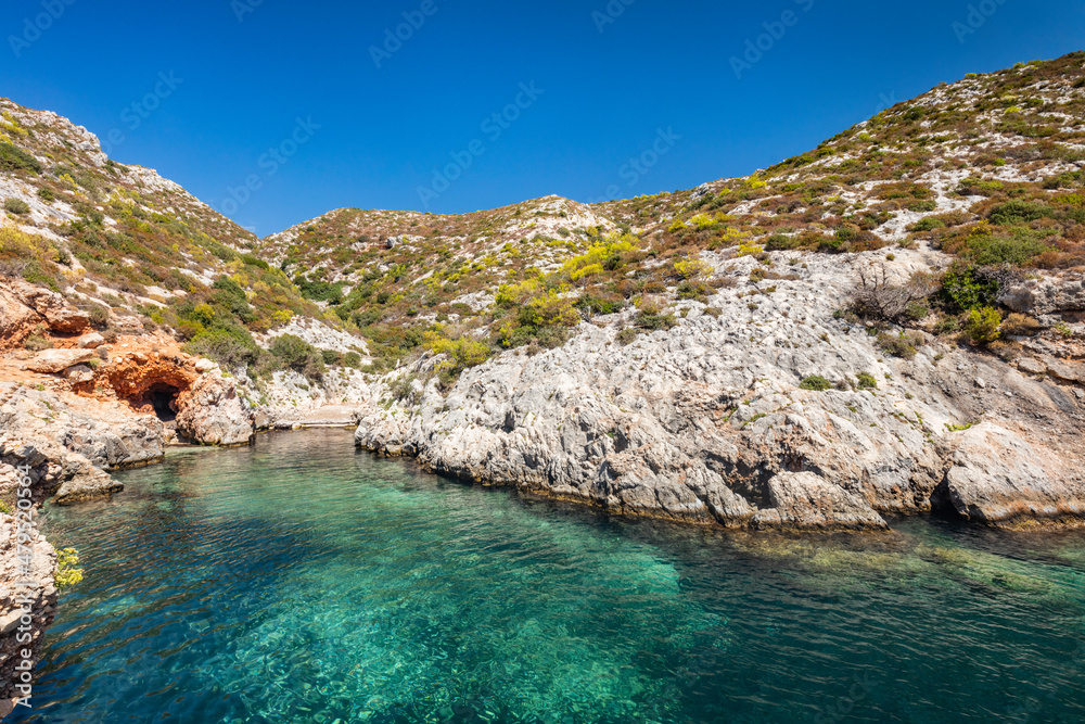 Fototapeta premium Zakynthos, Greece. Ionian sea lagoon at Porto Limnionas Beach.