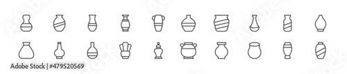 Set of simple vase line icons.